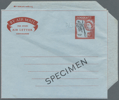GA Jamaica: 1956 Aerogramme: ESSAY (#22022) Of Air Letter QEII 6d 'bird' Perforated And Optd. SPECIMEN In Black With Vio - Giamaica (1962-...)