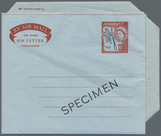 GA Jamaica: 1956 Aerogramme: ESSAY (#22022) Of Air Letter QEII 6d 'bird' Perforated And Optd. SPECIMEN In Black With Vio - Jamaica (1962-...)