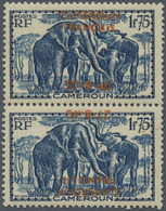 ** Kamerun: 1940, 1.75 Fr. Elefant, Triage Déssai, Paire Verticale Surcharge Rouge Orange Tête-bêche, Gomme Coloniale. 1 - Camerún (1960-...)