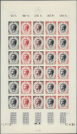 ** Monaco: 1955, Rainier III. 15 Fr. Imperforated Colour Proof, Ten Different Proofs In Two Sheet With 60 Stamps, - Unused Stamps