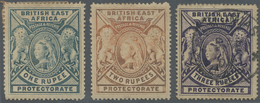 */O Kenia - Britisch Ostafrika: 1897-1903 QV 1r. Dull Blue (mint), 2r. Orange (mint) And 3r. Deep Violet Used And Cancel - Afrique Orientale Britannique