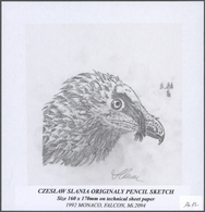 (*) Monaco: 1992, Falcon, Original Pencil Sketch On Technical Sheet Paper With Signature Czeslaw Slania, Size 160x - Unused Stamps