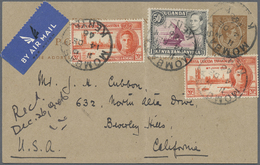 GA Kenia: 1946. Air Mail K.U.T. Postal Stationery Card 10c Bistre (vertical Fold) Upgraded With SG 144, 50c Purple And B - Kenia (1963-...)