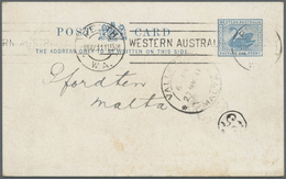 GA Kokos-Inseln: 1911, Western Australia Swan Stationery 1d Blue Canc. "PERTH W. A. 1 MAY 11" To Malta Island W. "VALETT - Cocos (Keeling) Islands