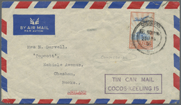 Br Kokos-Inseln: 1951, Boxed Violet "TIN CAN MAIL / COCOS-KEELING IS" On Air Mail Cover W. Ceylon 75 C. Tied "COLOMBO 22 - Isole Cocos (Keeling)