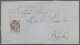 Br Kolumbien: 1865. Envelope (vertical Tear) Written From Popayan Dated 'Aug 9 1865' Addressed To Bogotá Bearing Yvert 3 - Colombia