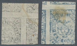 O/(*) Kolumbien: 1881, 5 C. Arms Used And Unused Without Gum, Both With Printing On The Backside. Some Satins. - Colombie