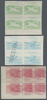 (*) Kolumbien: 1945, First US Airmail Flight Complete Set Of Three Values In IMPERFORATE Blocks/4 With Additional Other  - Colombia