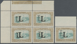 ** Kolumbien: 1950, Country Scenes Airmail Issue 5p. Brown/bluish Green Single From Upper Margin And Block/4 From Upper  - Colombie