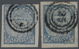 O Norwegen: 1855. Lot Of 2 Used Singles 4s Blue Coat Of Arms. - Nuovi