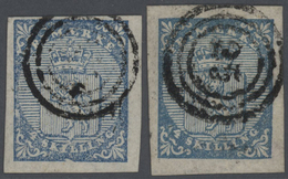 O Norwegen: 1855. Lot Of 2 Used Singles 4s Blue Coat Of Arms. - Unused Stamps