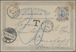 GA Liberia:  1898: LIBERIA Ganzsache  Von Monrovia über Tanger Gibraltar Nach  Fraustadt Mit Taxstempel Und Nachgebührve - Liberia