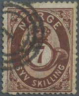 O Norwegen: 1875, Shaded Posthorn 7 Sk. Brown Tied By Danish Numeral "1" (Copenhagen), Fine, Signed Moldenhauer - Neufs