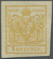 * Österreich: 1850/54: 1 Kreuzer Gelbocker, Handpapier Type III, Ungebraucht. Laut Dr. Ferchenbauer: "Die Marke - Nuovi