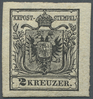 * Österreich: 1850/54: 2 Kreuzer Schwarz, Handpapier Type III A, Ungebraucht. Laut Dr. Ferchenbauer: "Die Marke - Neufs