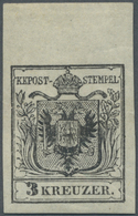 * Österreich: 1850/54: 3 Kreuzer Schwarz, Type I B, Probedruck In Endgültiger Zeichnung. Laut Dr. Ferchenbauer: - Neufs