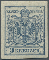 * Österreich: 1850/54: Probedruck In Endgültiger Zeichnung Zu 3 Kreuzer Blau, Type I B, Mit Schönem Plattenfehle - Neufs