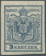 * Österreich: 1850/54: Probedruck In Endgültiger Zeichnung Zu 3 Kreuzer Blau, Type I B, Mit Schönem Plattenfehle - Unused Stamps