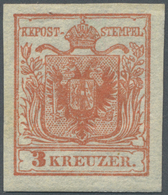 * Österreich: 1850/54: 3 Kreuzer Zinnoberrot, Handpapier Type I A2, Ungebraucht Mit Zartem Maschinenabklatsch. L - Unused Stamps