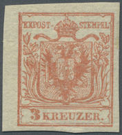 ** Österreich: 1850/54: 3 Kreuzer Rosarot, Handpapier Type I B, Ungebraucht. Laut Dr. Ferchenbauer: "Die Marke Ha - Nuovi