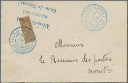 Br Madagaskar: 1904. Envelope (hinges) To Nossi-Be Cancelled ‘Affranchissement Exceptionnel (Faute De Timbres)' In Blue  - Madagascar (1960-...)