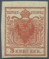 * Österreich: 1850/54: 3 Kreuzer Tiefrosa, Handpapier Type I B, Ungebraucht. Laut Dr. Ferchenbauer: "Das Stück H - Unused Stamps