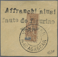 Brrst Madagaskar: 1904, Vohemar, 30c. Brown Vertically Bisected On Piece "Affranchi Aiusi Faute De Figurine", Signed Cal - Madagascar (1960-...)