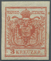 ** Österreich: 1850/54: 3 Kreuzer Karminrot, Handpapier Type III A, Ungebraucht. Laut Dr. Ferchenbauer: "Die Mark - Neufs