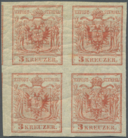 */ Österreich: 1850/54: 3 Kreuzer Rot, Im Ungebrauchten VIERER-BLOCK, Laut Fotoattest Dr. Ferchenbauer "Der Block - Unused Stamps