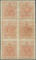 * Österreich: 1850/54: 3 Kreuzer Stumpfrosa, Maschinenpapier Type III C, Im Senkrechten Ungebrauchten SECHSER-BL - Neufs