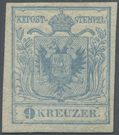 * Österreich: 1850/54: 9 Kreuzer Himmelblau, Handpapier Type I / P252, Ungebraucht. Laut Dr. Ferchenbauer: "Das - Unused Stamps