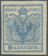 * Österreich: 1850/54: 9 Kreuzer Himmelblau, Handpapier Type I, Ungebraucht. Laut Dr. Ferchenbauer: "Die Marke H - Neufs