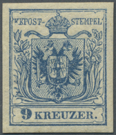** Österreich: 1850/54: 9 Kreuzer Blau, Handpapier Type III A, Ungebraucht. Laut Dr. Ferchenbauer: "Die Marke Hat - Neufs