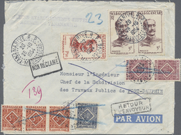 Br Madagaskar - Portomarken: 1954. Air Mail Envelope (opened For Display,creases) Addressed To Fort Dauphin Bearing 1f50 - Postage Due