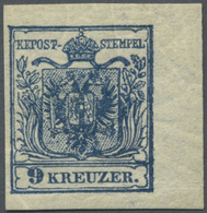 ** Österreich: 1850/54: 9 Kreuzer Tiefdunkelblau, Handpapier Type III B, Postfrisch, Rechts 6,5 Mm Randstück, Mit - Nuovi