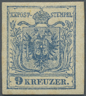 * Österreich: 1850/54: 9 Kreuzer Lebhaftblau, Maschinenpapier Type III B, Ungebraucht. Laut Dr. Ferchenbauer: "D - Neufs