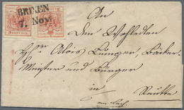 Br Österreich: 1850/1854, 2 X 3 Kr Rot, Normal Und Kopfstehend Nebeneinander Geklebt Mit Sauberem L2 BRIXEN / 7.N - Nuovi