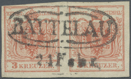 O Österreich: 1854, 3 Kr. Rot, Farbfrisches Wagerechtes Paar, Allseits Voll- Bis Breitrandig, Oben Vortrennschni - Unused Stamps