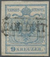 O Österreich: 1850, 9 Kreuzer Hellblau Type I/P230 (kleiner PLATTENFEHLER "Durchbrochenes Li. Kronenband" Mit Id - Neufs