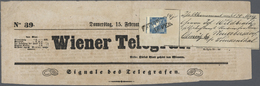 Br Österreich: 1851 Blauer Merkur (0,6 Kr.), Type IIa, Gebraucht Auf Zeitungskopf Des Wiener Telegraf Vom 15. Feb - Neufs