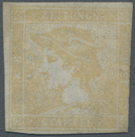 (*) Österreich: 1851, 6 Kreuzer Gelb, Sog. "Gelber Merkur", Dreiseitig Gut, Rechts Angeschnittene Zeitungsmarke, S - Neufs