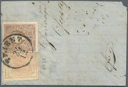 Brrst Österreich: 3 Kr., 1. Ausgabe (Bug), Mit 15 Kr., 2. Ausgabe, Auf Briefteil Mit K1 "Trient 24/12", Dekorative S - Neufs