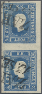 /O Österreich: 1858: 1,05 Kr. Blau, Sehr Breitrandiges Senkrechtes Luxuspaar Mit Klarem L2 "ZARA 13/SET". Die Ein - Neufs