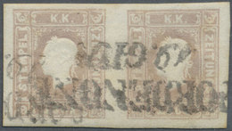 O Österreich: 1859, 1.05 Kr. Dunkellila, Allseits Breitrandiges Waagerechtes Paar, Entwertet Mit Ventien-L2 "POR - Neufs