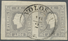 O Österreich: 1858, (1.05 Kr.) Graulila, Farbfrisches Waagerechtes Paar, Allseits Breitrandig, Klar Entwertet Mi - Neufs