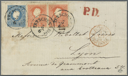 Br Österreich: 1859: Brief Aus Tetschenelbe Frankiert Mit 2x 5 Kr. Hellrot Und  15 Kr Hellblau, übergehend Entwer - Neufs