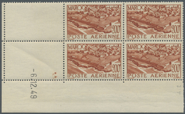 ** Marokko: 1947/1951, Airmails, Group Of Eleven Blocks Of Four From The Lower Right Corner Of The Sheet, With Different - Marocco (1956-...)
