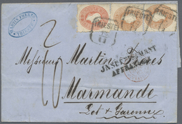 Br Österreich: 1862. 5 Kr Rot Und 2x 10 Kr Braun (Marken Min. Mgl.) Auf Etwas Fleckigem Falt-Brief  Aus Triest üb - Neufs