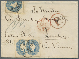 Br Österreich: 1862, 2 X 15 Kr Blau, überlappend Frankiert, Mit K1 ASZOD, 15/4, Sowie Weitere 15 Kr Blau über Den - Neufs