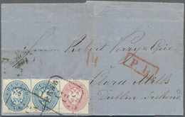 Br Österreich: 1863: 2x 10 Kr Blau Und 5 Kr Rosa Auf PD Falt-Brief Aus PRAG Nach Dublin/IRLAND - Neufs